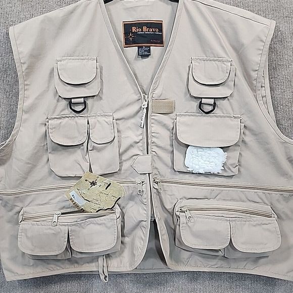 RIO BRAVO Tan Cotton Fly Fishing Tackle Safari Vest Jacket Adult Size XL NEW - Picture 3 of 8